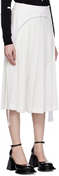 Pushbutton White Pleated Midi Skirt