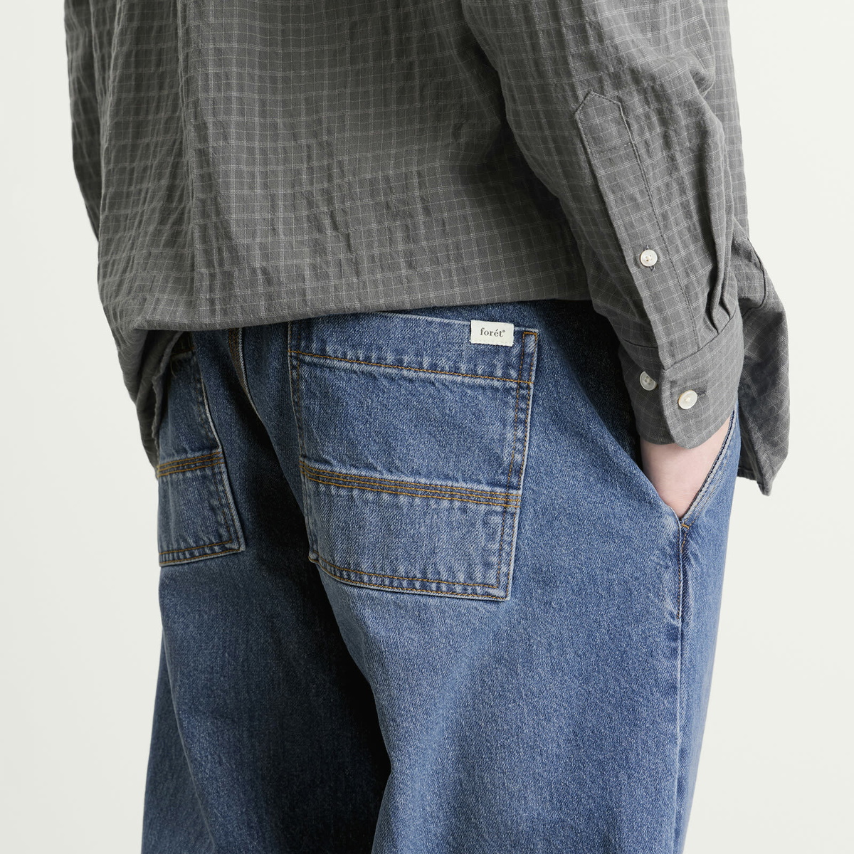 Foret Men's Clay Creased Denim Jeans in Washed Mid Blue