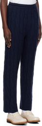 Sporty & Rich Navy 'SRC' Cableknit Cashmere Trousers