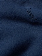SAINT LAURENT - Logo-Embroidered Cotton-Jersey Hoodie - Blue