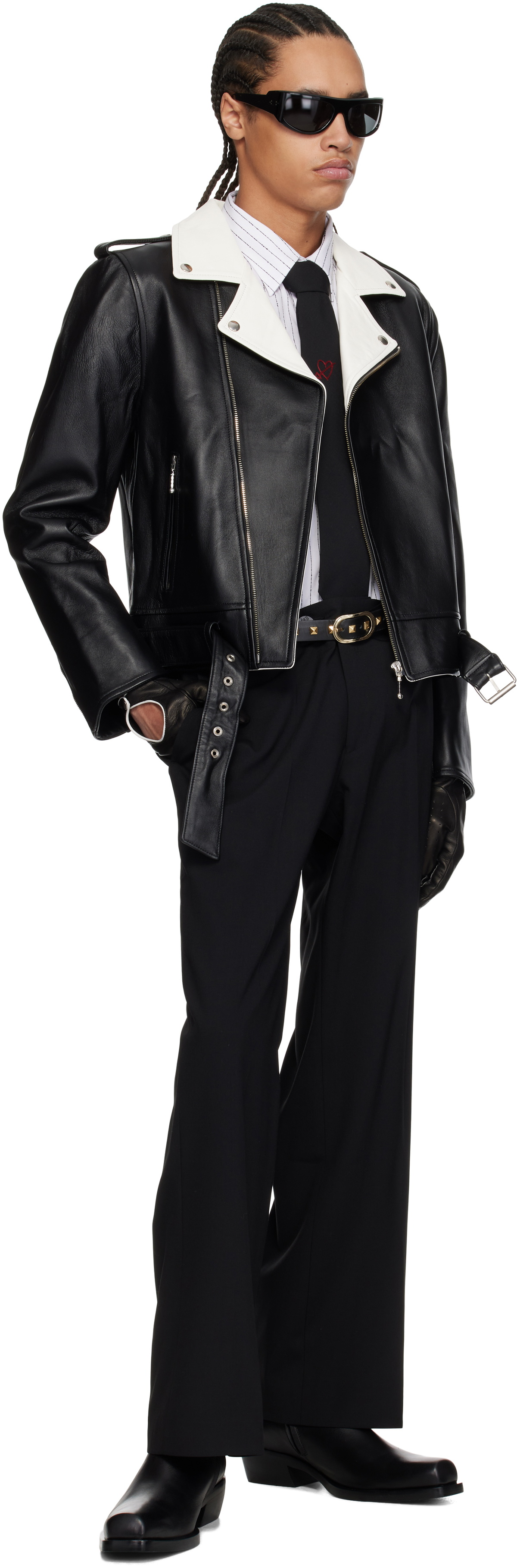 Ernest W. Baker Black & White Perfecto Leather Jacket