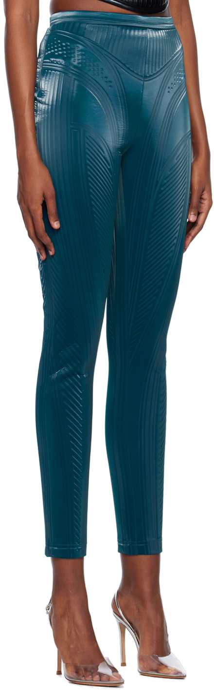 Mugler Blue Embossed Leggings
