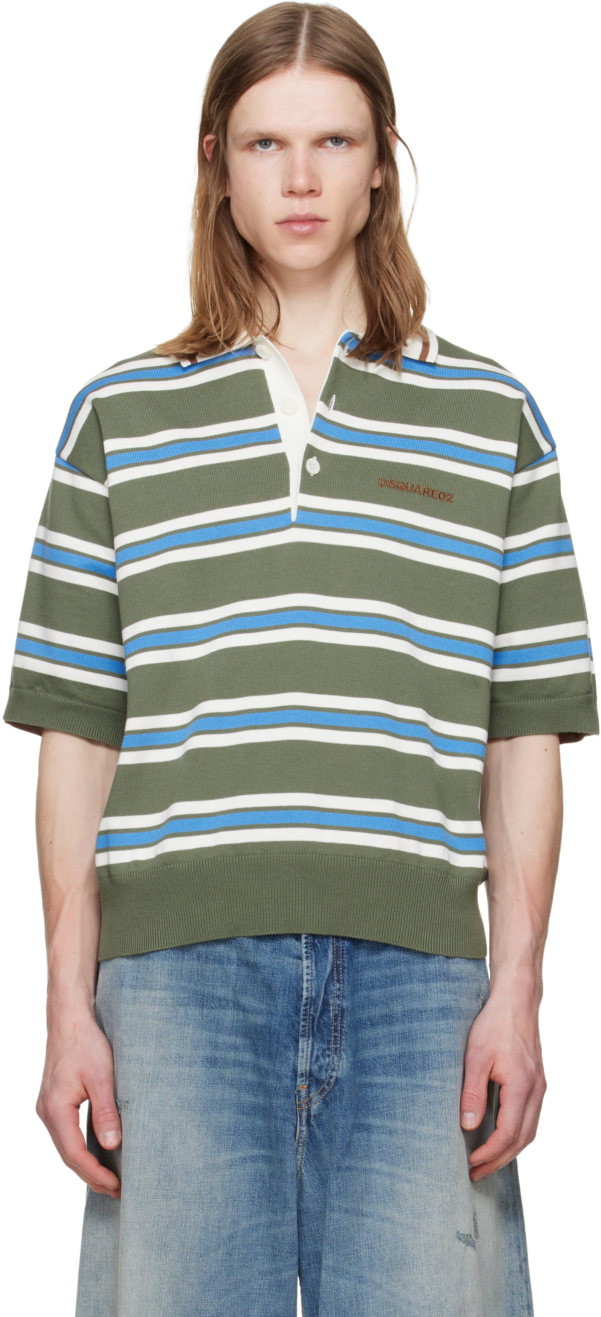 Dsquared2 Green Striped Knit Polo