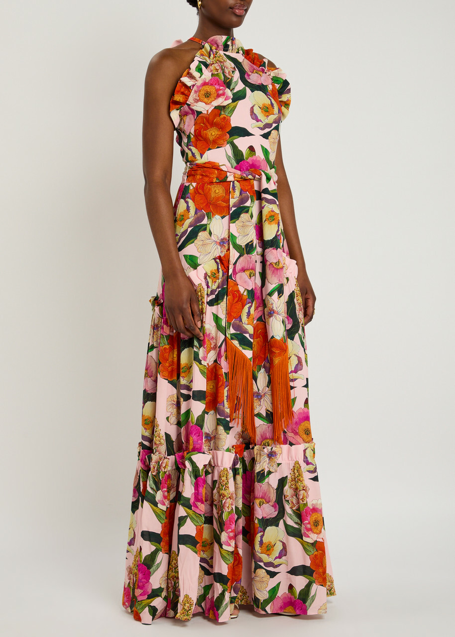 Borgo DE Nor Tatiana Floral-printed Linen-blend Midi Dress Pink