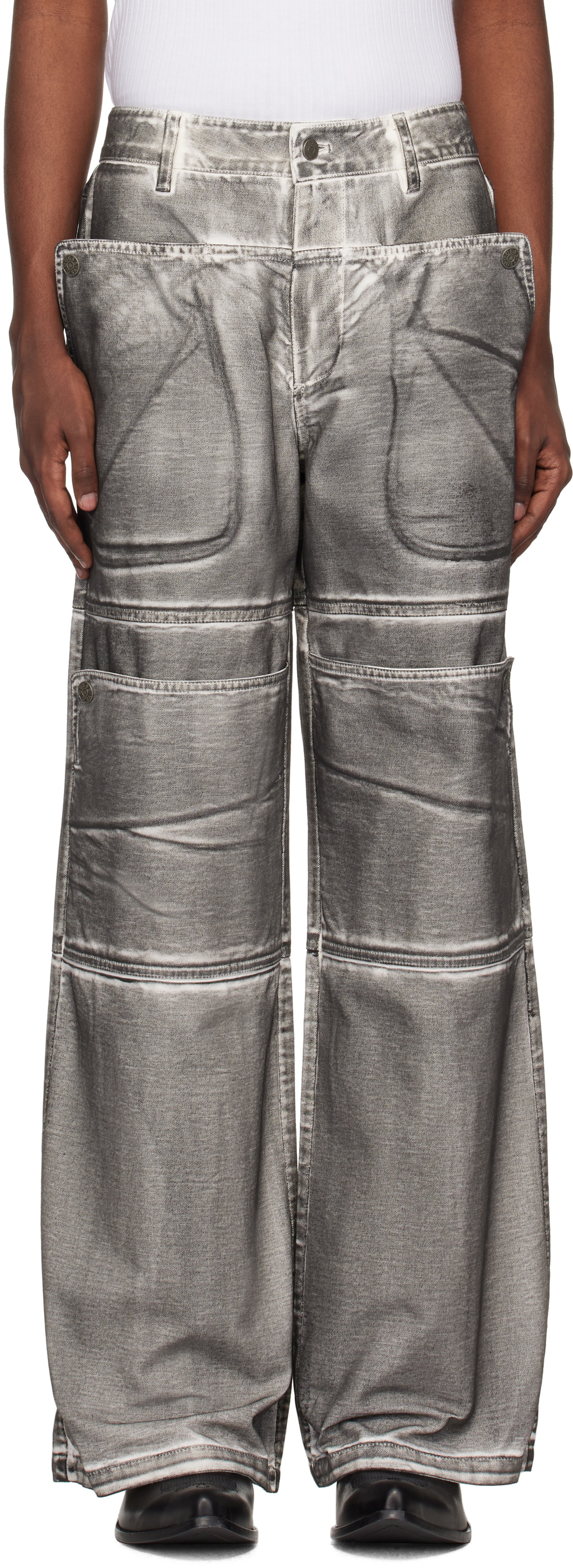 GUESS USA Black Screenprinted Cargo Jeans