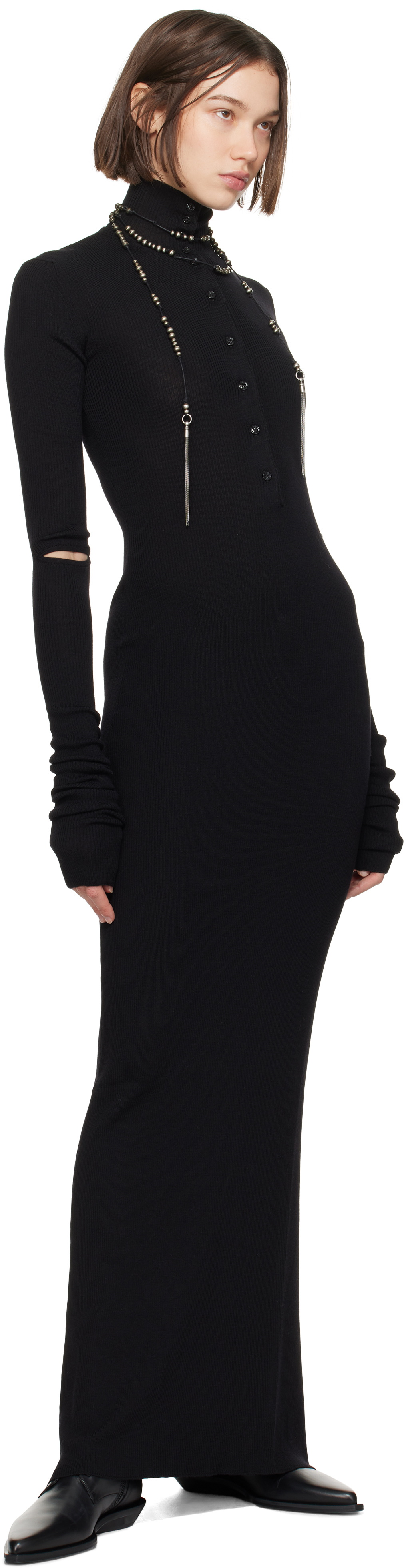 Ann Demeulemeester Black Hanzel Long Serafino Rib Maxi Dress