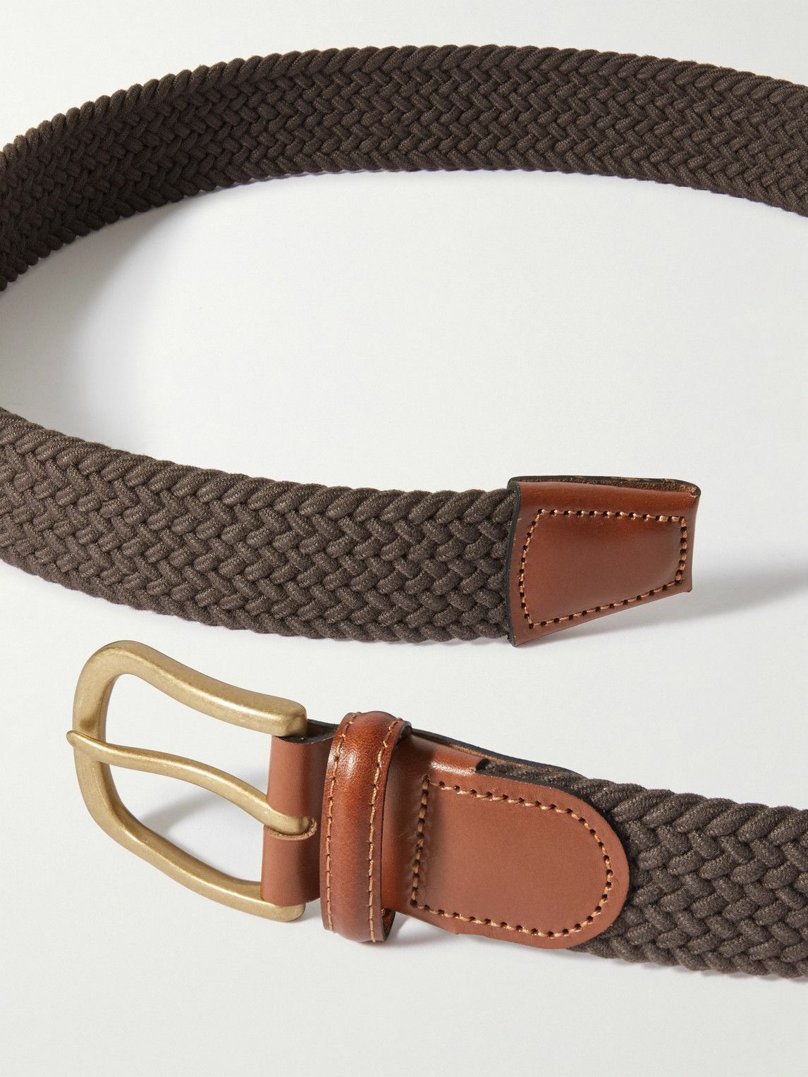 3.5cm Leather-Trimmed Woven Stretch-Cotton Belt