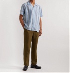 Beams F - Camp-Collar Striped Cotton and Linen-Blend Shirt - Blue