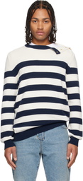 Balmain White & Navy Buttoned Marinière Knit Sweater
