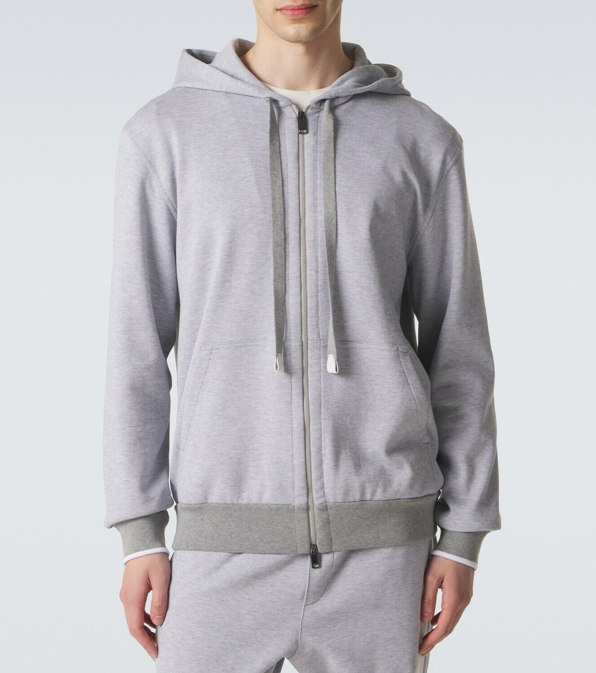 Brioni Cotton-blend zip-up hoodie