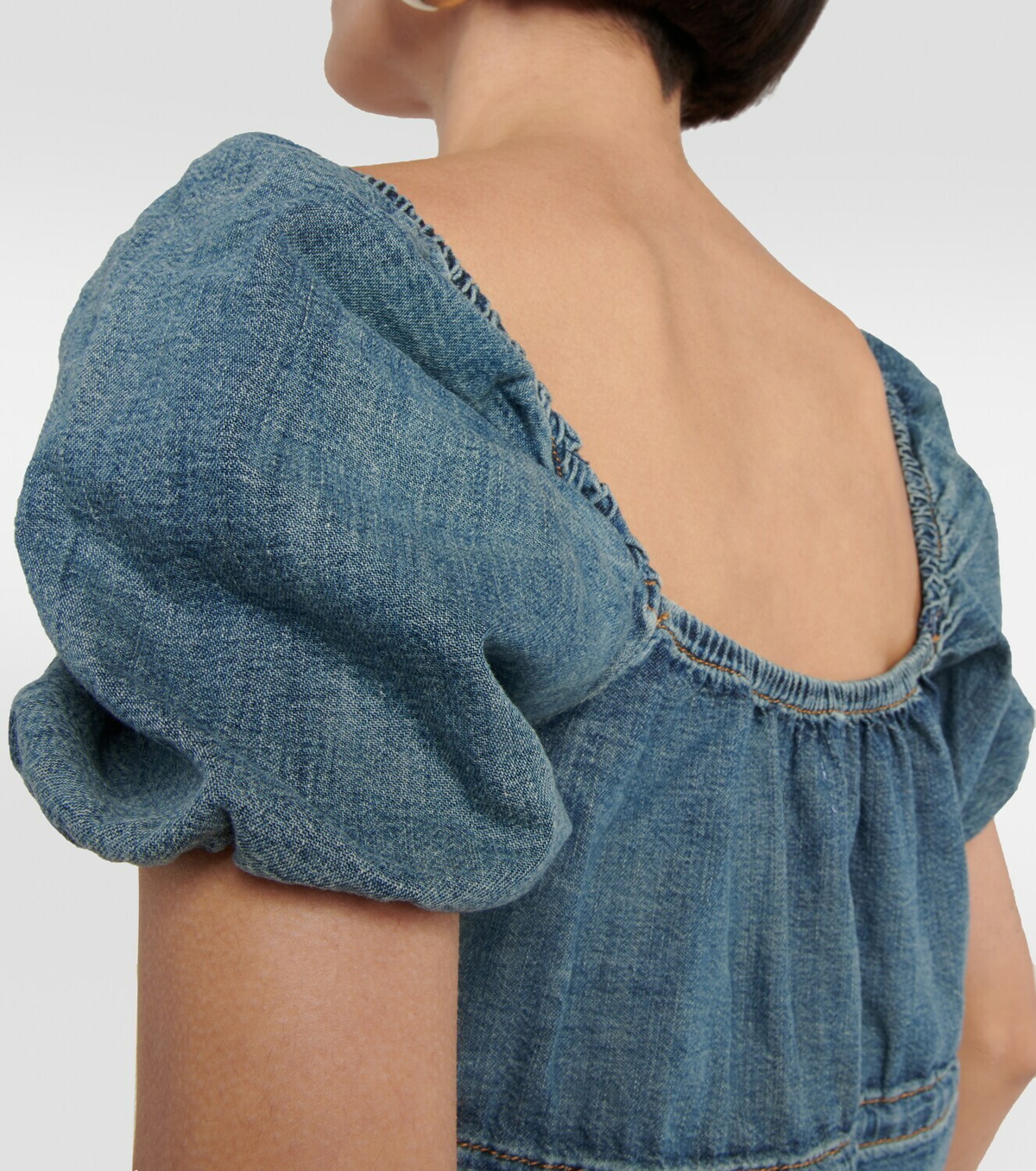 Ganni Puff-sleeve denim crop top GANNI