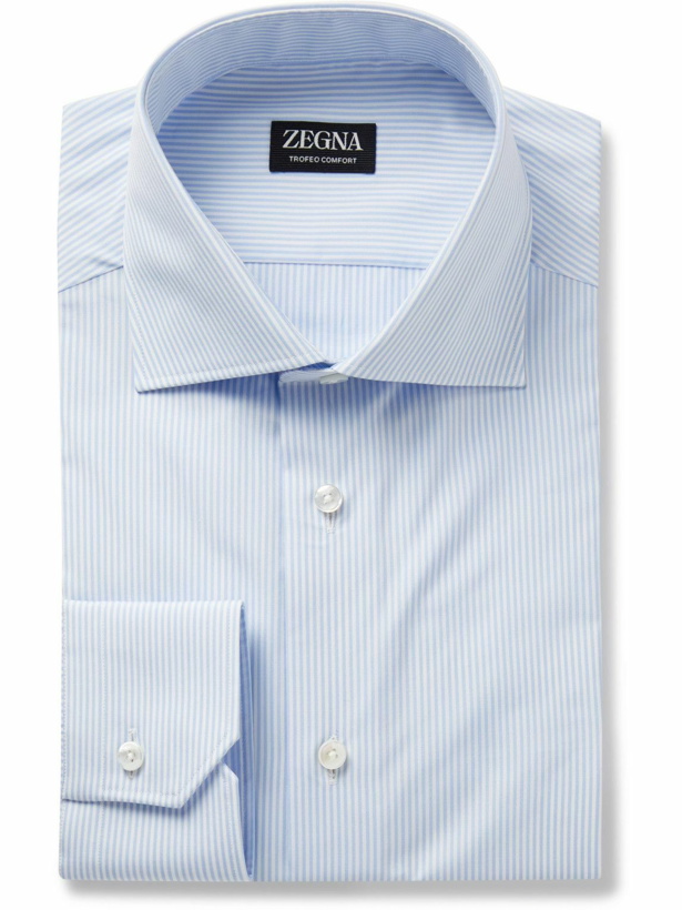 Photo: Zegna - Trofeo Striped Cotton-Poplin Shirt - Blue