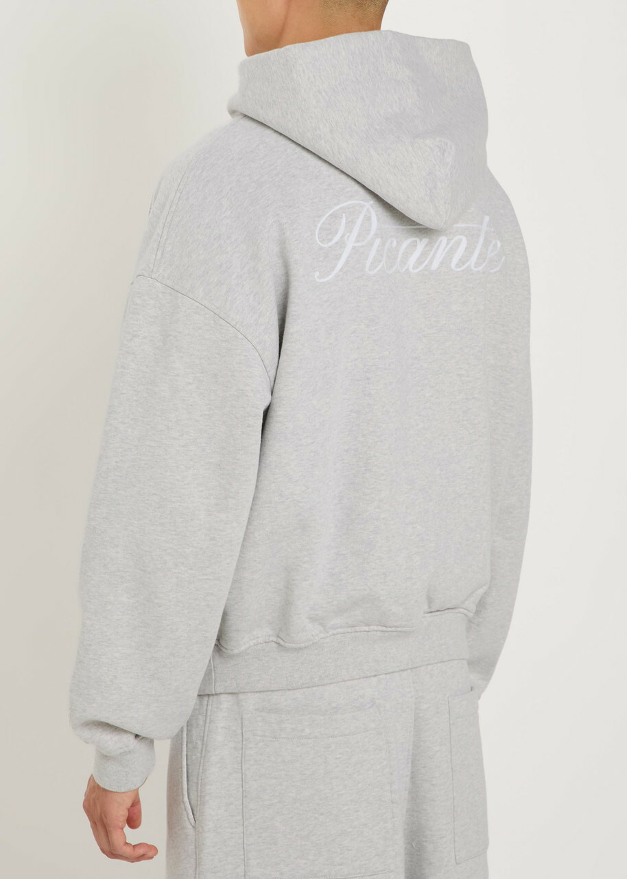 Picante Tailor Embroidered Hooded Cotton Sweatshirt Grey