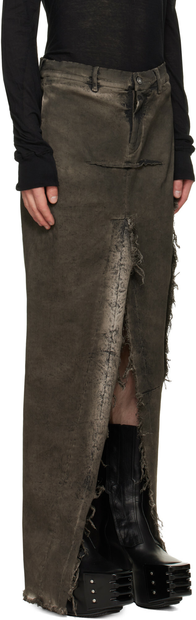 Rick Owens Gray Tower Sliced Denim Maxi Skirt