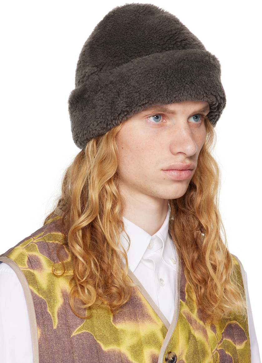 Paul Smith Gray Curly Shearling Beanie