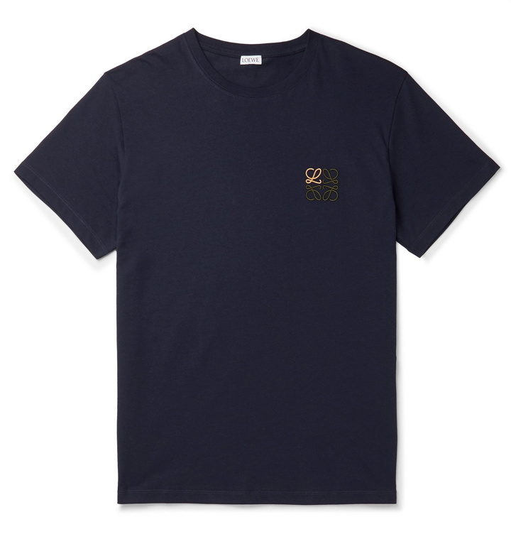 Photo: Loewe - Logo-Embroidered Cotton-Jersey T-Shirt - Blue