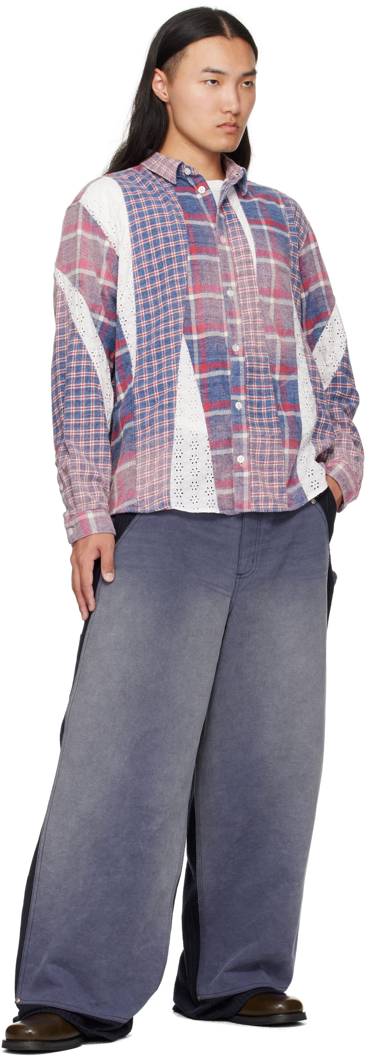 Khoki Blue & Red Vintage-Effect Asymmetric Shirt KHOKI