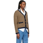 Valentino Beige & Navy Jacquard Logo Wool Cardigan