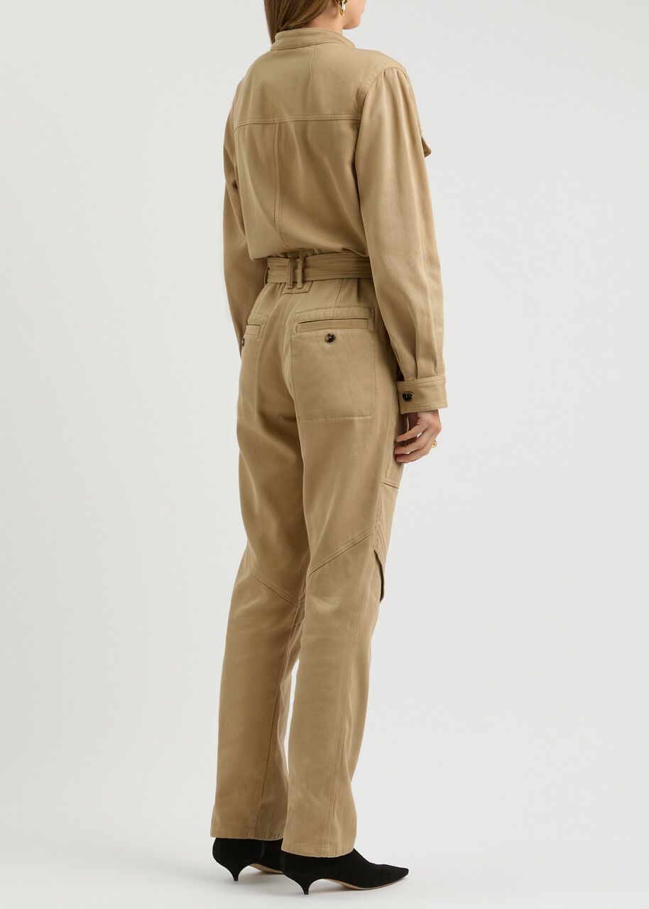 Isabel Marant Jelica Belted Cotton Jumpsuit Beige