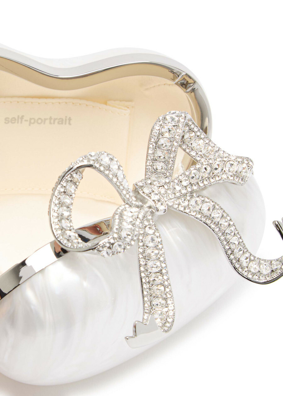 Self-portrait Heart Crystal-embellished Pearlescent Acrylic Clutch - Pearl - One Size
