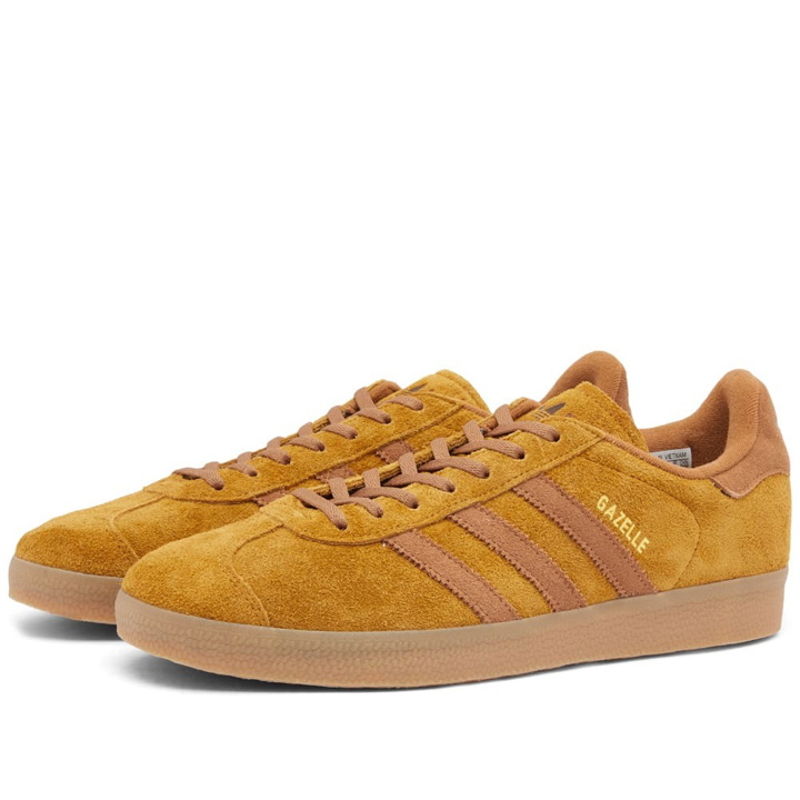 Photo: Adidas Men's Gazelle Sneakers in Bronze Strata/Pantone/Gum