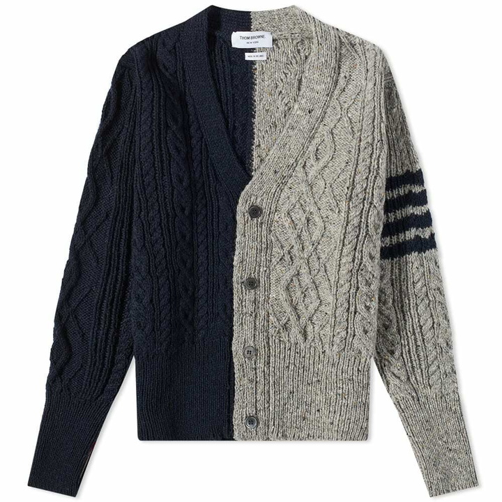 Photo: Thom Browne Men's Funmix Cable Cardigan in Navy