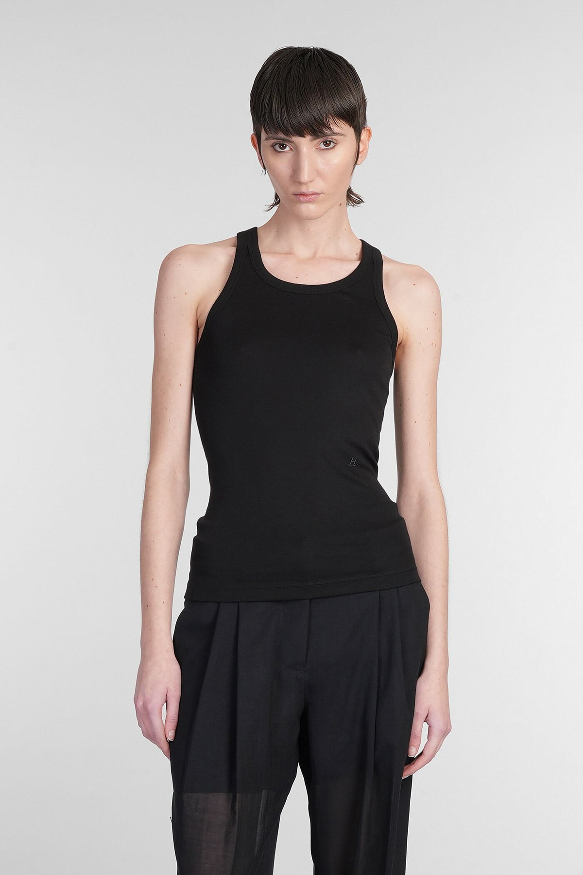 Helmut Lang Black Asymmetric Faux-Leather Tank Top Helmut Lang