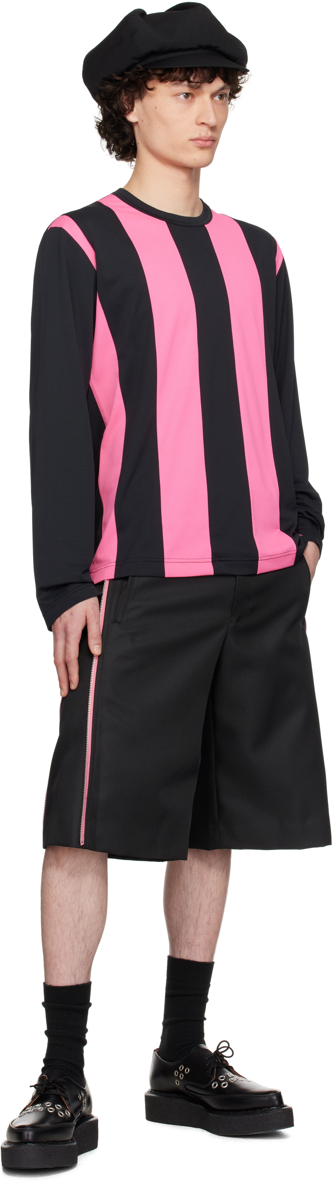 Comme des Garçons Homme Plus Black & Pink Single Jacquard T-shirt