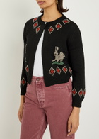 Bode Bunny Embroidered Wool Cardigan Black