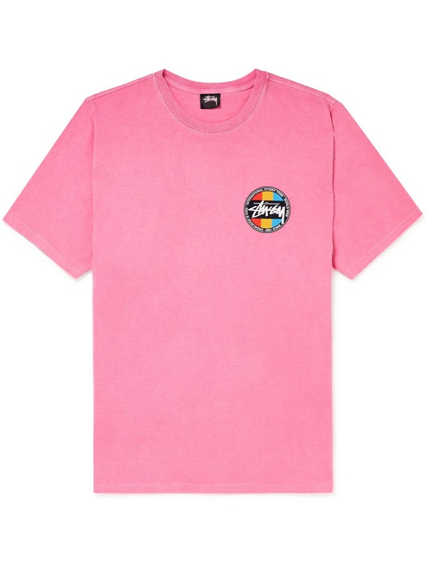 Photo: STÜSSY - Printed Pigment-Dyed Cotton-Jersey T-Shirt - Pink