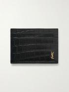 SAINT LAURENT - Logo-Embellished Croc-Effect Patent-Leather Cardholder