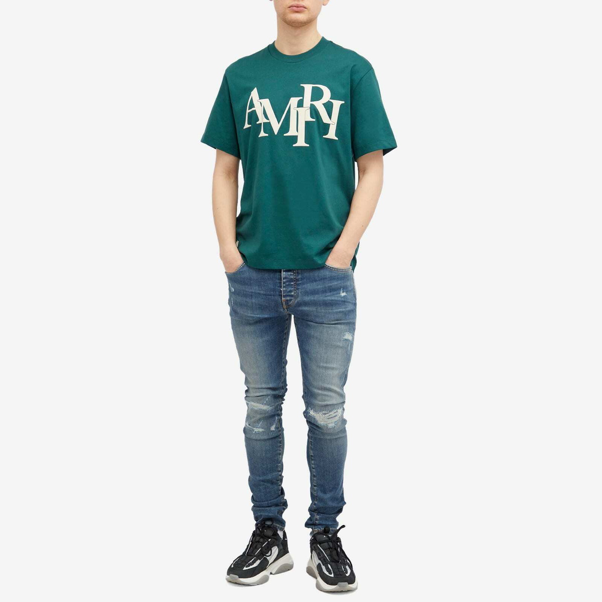 AMIRI Men's Staggered Logo T-Shirt in Green Amiri