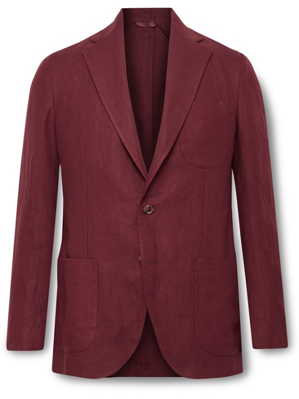 Photo: DE PETRILLO - Unstructured Linen Suit Jacket - Burgundy