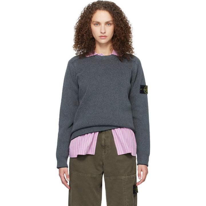 Photo: Stone Island Gray 5100033 Plated Rib Cotton Bouclé Sweater