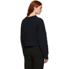 3.1 Phillip Lim Navy Cropped Boxy Aran Cable Sweater