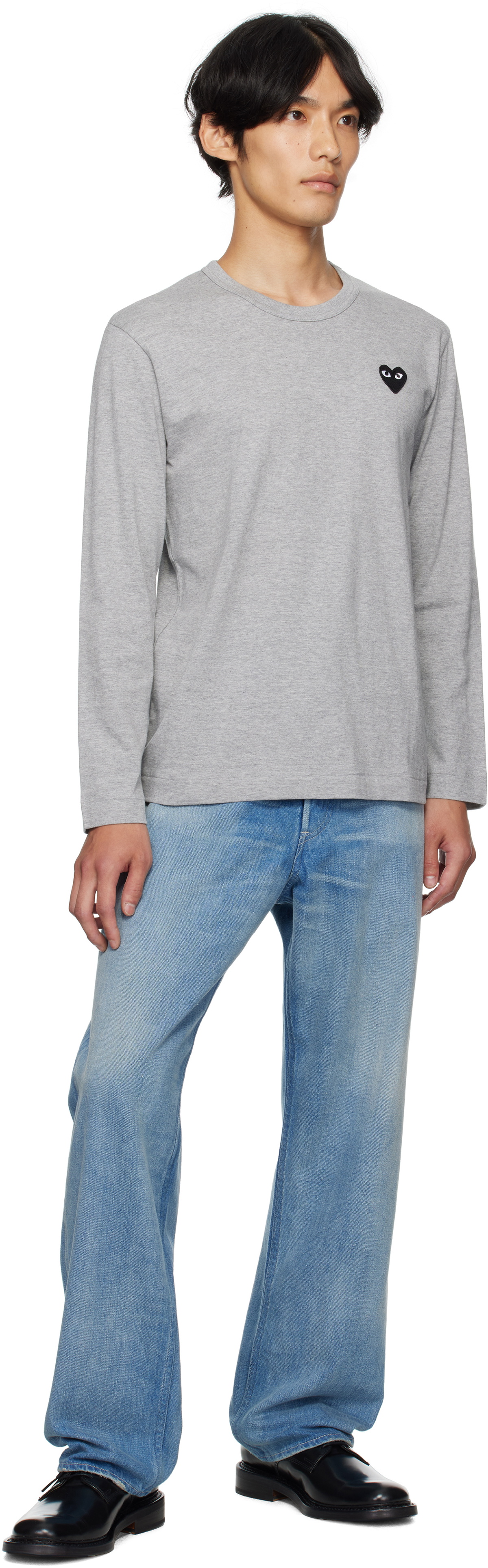 COMME des GARÇONS PLAY Gray Heart Patch Long Sleeve T-shirt