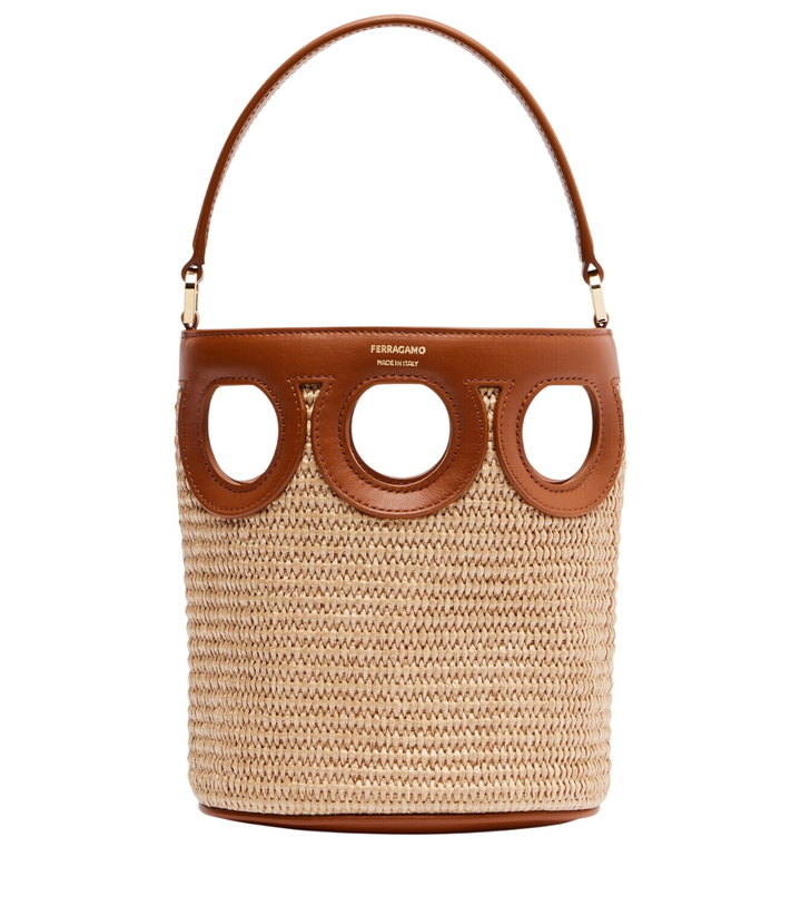 Photo: Ferragamo Gancini Small raffia bucket bag