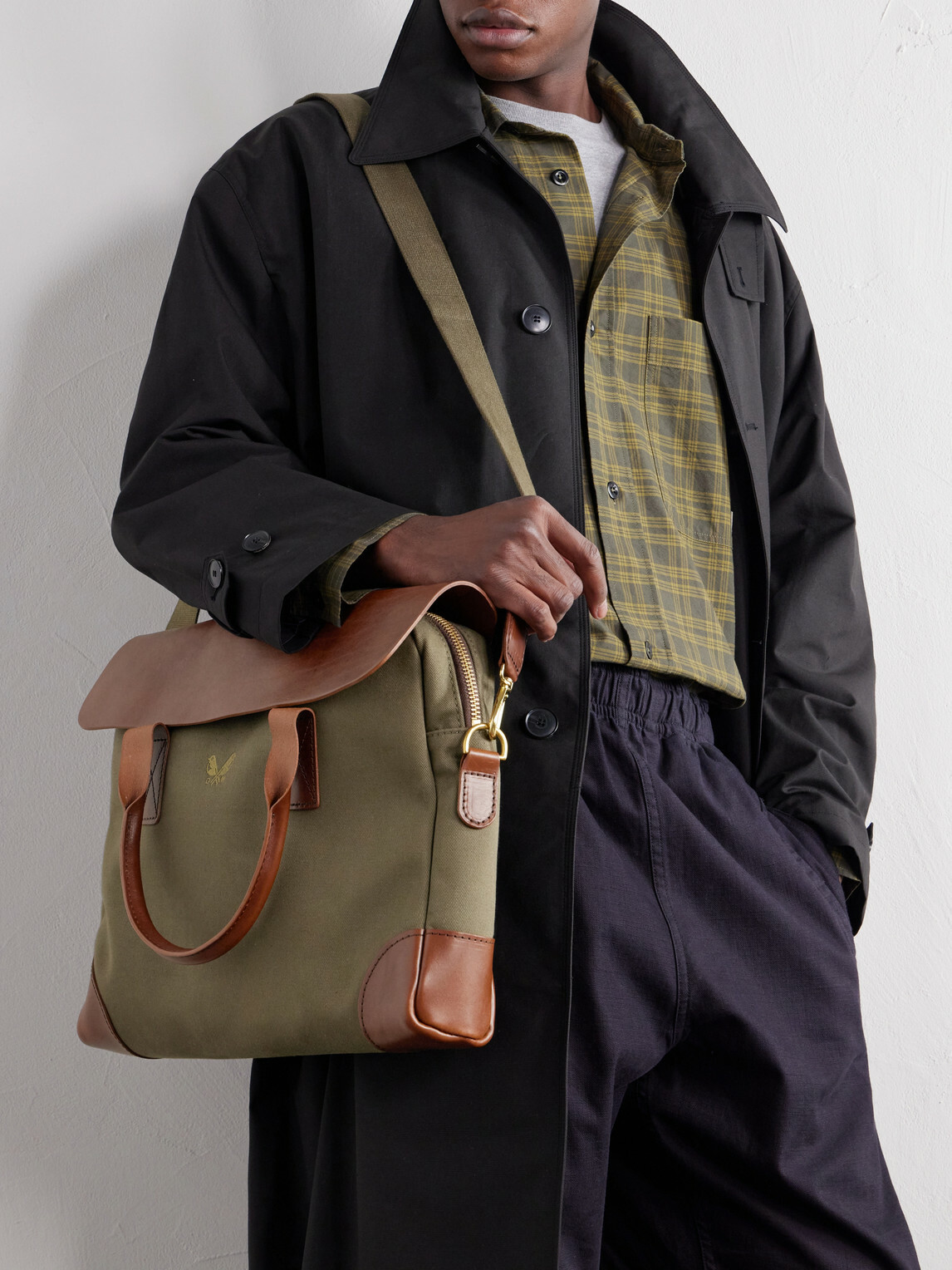 Bennett Winch - Leather-Trimmed Cotton-Twill Briefcase - Green