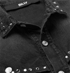 BILLY - Studded Distressed Denim Jacket - Black