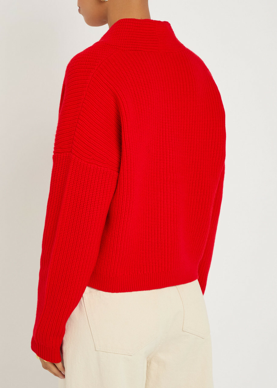 Alice + Olivia Holden Ribbed Wool-blend Cardigan Red