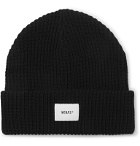 WTAPS - Appliquéd Waffle-Knit Cotton-Blend Beanie - Black