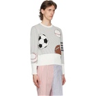 Thom Browne White and Grey 4-Bar Striped Multi Ball Icon Sweater