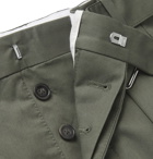 Officine Generale - Olive Tapered Pleated Washed Cotton-Twill Suit Trousers - Green