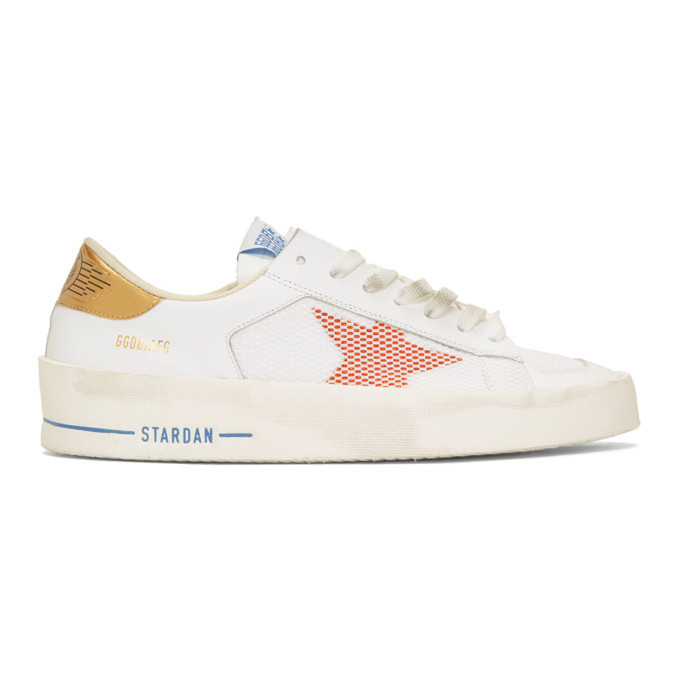 Golden Goose White and Orange Stardan Sneakers Golden Goose Deluxe