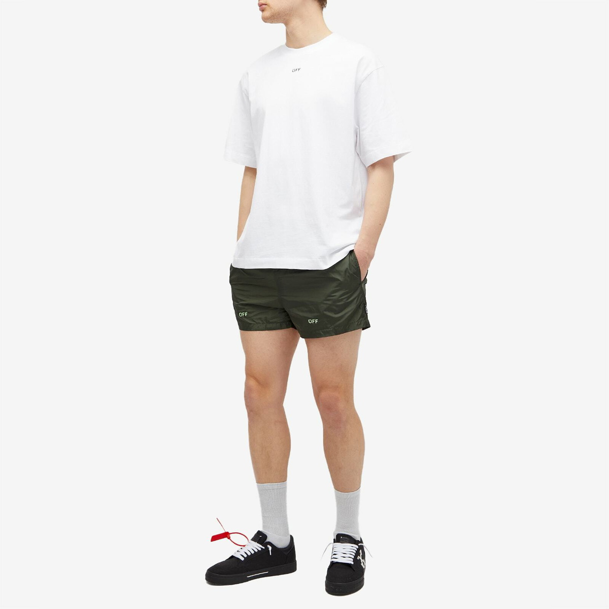 Off-White Men's Off Stamp Swim Shorts in Forest River