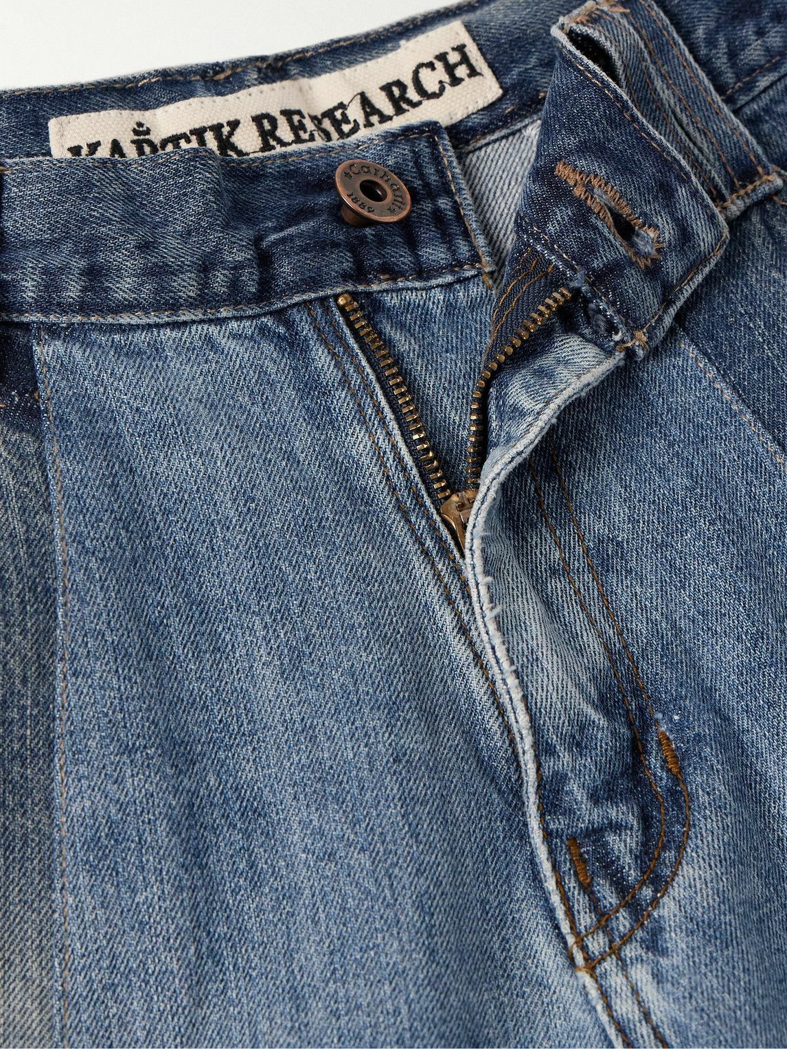 Kartik Research - Straight-Leg Patchwork Embellished Upcycled Jeans - Blue