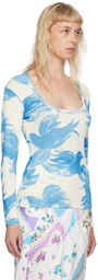 Yuhan Wang White & Blue Graphic Long Sleeve T-Shirt