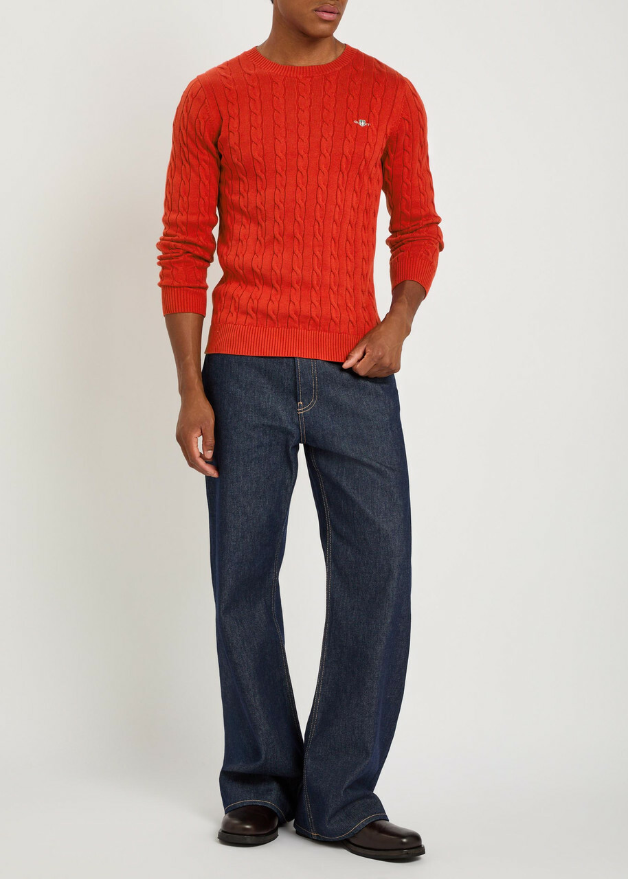 Gant Logo-embroidered Cable-knit Cotton Jumper Red