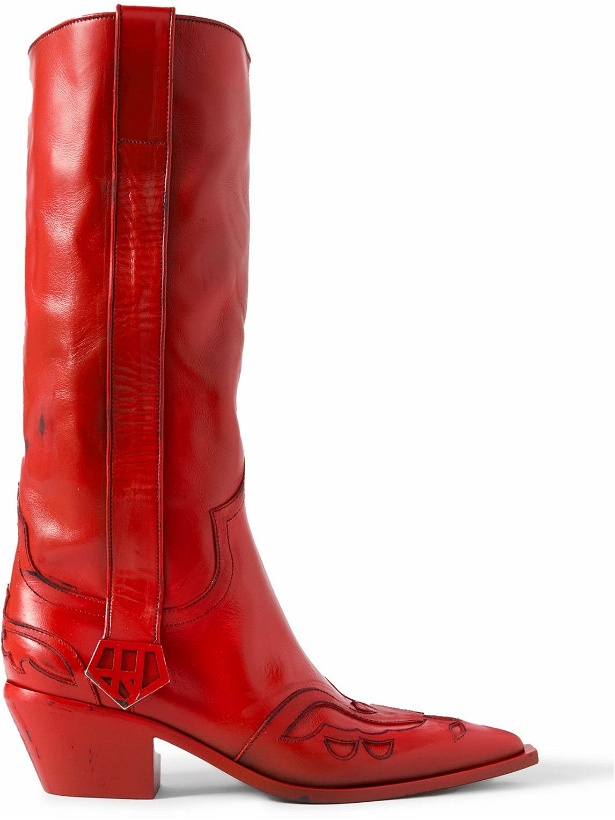Photo: Enfants Riches Déprimés - Distressed Leather Cowboy Boots - Red