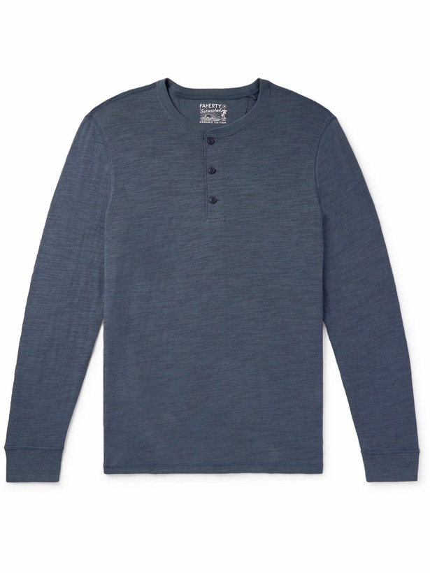 Photo: Faherty - Organic Cotton Henley T-Shirt - Blue